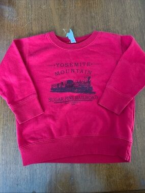 🫐3/$30 Rabbit Skins Kids Red Yosemite Mountain Sweatshirt with Train Graphic
